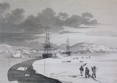 Leikkaus Winter Islandiin, lokakuu 1821, Journal of a Second Voyage for the Discovery of Luoteisväylä Atlantilta Tyynellemerelle, esittämänä vuosina 1821-22-23, William Edwar tekijältä Captain George Francis Lyon