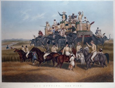 Hog Hunting: The Find, kaiverrettu ja pubi. kirjoittanut herra Fores, n. 1840 (värillinen kaiverrus) tekijältä Captain John (after) Platt