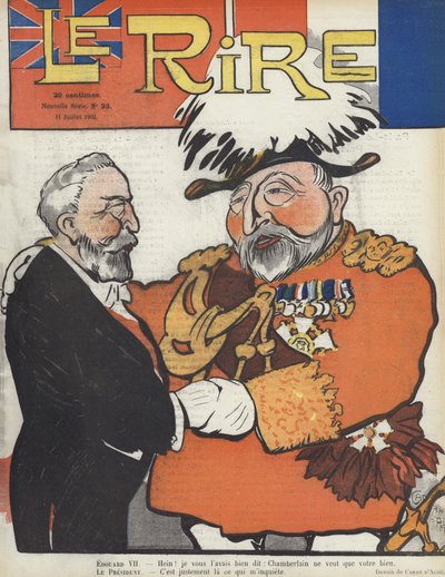 Ranskan presidentti Loubet ja kuningas Edward VII. Kuvitus Le Rirelle tekijältä Caran d Ache