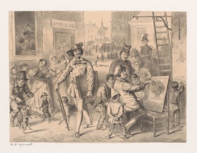 Taiteilija kävelee kadulla Aristokratia ja demokratia taiteessa (otsikko esineessä) Tydspiegel-fantasia nro. 2 (sarjan nimi) tekijältä Carel Christiaan Antony Last (attributed to)