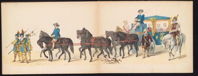 Leidenin opiskelijoiden naamiaiset, 1850 (taulu 8) Frederik Hendrikin intogt Hertogenboschissa vuonna 1629: H.H. Vuoden 1850 Leydsche Hoogeschool den XI Junij -koulun opiskelijat (sarjan nimi esineessä) tekijältä Carel Christiaan Antony Last