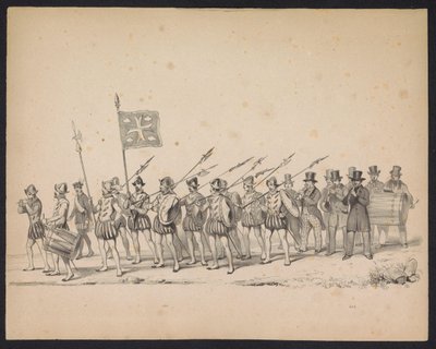 Utrechtin opiskelijoiden naamiaiset, 1846 (taulu 22) Kuvaus pukeutuneesta kulkueesta, joka kuvaa Espanjan prinssin Philip II:n kulkuetta Utrechtissa 3. lokakuuta 1549, piti 17. kesäkuuta 1846, H.H. Utrechtschen opiskelijat tekijältä Carel Christiaan Antony Last