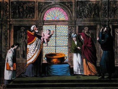 Venäjän ortodoksinen kaste, n. 1810-20 (värilitho) tekijältä Carel Christian Anthony (after) Last
