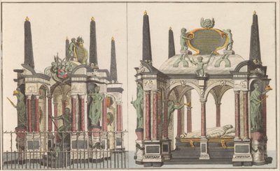 Praalgraf van Willem van Oranje Delftissä, n. 1790 Kuninkaallisen perheen upea mausoleumi suuressa kirkossa Delftissä / Sama otettu pohjoispuolelta (otsikko esineessä) tekijältä Carel Frederik Bendorp (I) (possibly)