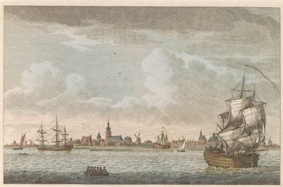 Näkymä Hoornista, noin 1790 Näkymä Hoornin kaupunkiin / Vue dela Ville de Horn, situee sur le bord du Zuiderzee (otsikko esineessä) tekijältä Carel Frederik Bendorp (I)