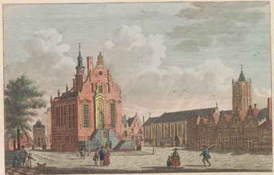 Schiedamin markkinat ja kaupungintalo, noin 1790 Markkinat ja kaupungintalo Schiedamissa / Marché et hotel de ville à Schiedam (otsikko esineessä) tekijältä Carel Frederik Bendorp (I)