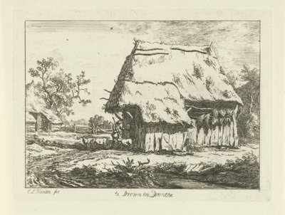 Paimen lammastarhassa Te Drown in Drenthe (otsikko esineessä) Maisemat (1-6) (sarjan nimi) tekijältä Carel Lodewijk Hansen