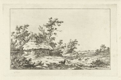 Home amb un rasclet en un graner Paisatges (A-F) (títol de la sèrie) acabat tekijältä Carel Lodewijk Hansen