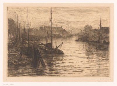 Riedijkshaven Dordrechtissa yöllä Dordrecht, Riedijkshaven, le soir (alkuperäinen nimi) tekijältä Carel Nicolaas Storm van 