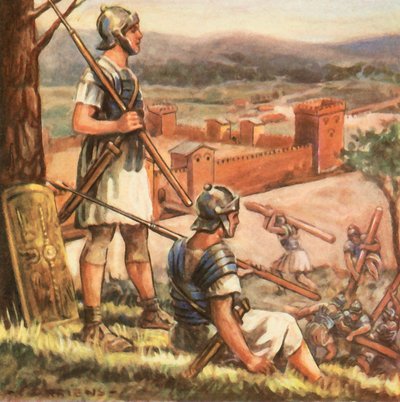 Roomalainen linnoitus Reinin varrella (tehostettu värilitografia) tekijältä Carl Arriens