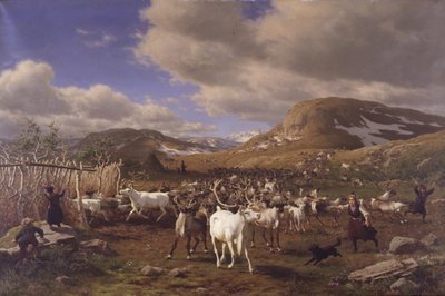 Porolauma ajetaan lypsyalueille. Aihe korkealta vuorelta Rørosin pohjoispuolella tekijältä Carl Bøgh