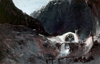 Saksa: Bau der Teufelsbrücke Paholaisen sillan rakentaminen tekijältä Carl Blechen
