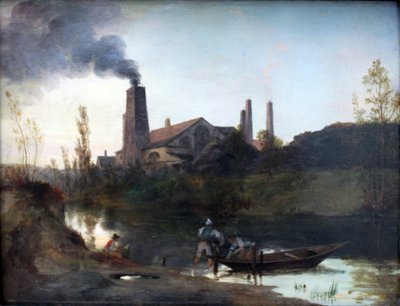 Saksa: "Walzwerk Neustadt-Eberswalde" tai "Valssaamo lähellä Eberswaldea" Neustadt-Eberswalden valssaamo. tekijältä Carl Blechen