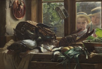 Asetelma kalan kanssa tekijältä Carl Bloch