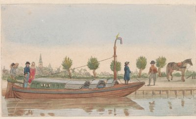 Hinausproomu, 1824 Een hollandsche trek tai Jaagschuit / Une barque de tracte, servante au transport de voyageurs et marchandises en hollande (otsikko esineessä) tekijältä Carl Cristiaan Fuchs