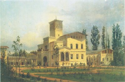Näkymä fasaanirakennukseen Schloss Charlottenhofin lähellä. tekijältä Carl Daniel Freydanck