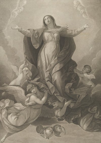 Neitsyt, joka nousee kädet ojennettuina, enkelit tukevat häntä..., 1792. tekijältä Carl Ernst Christoph Hess