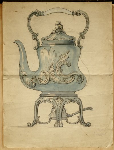 Muotoiltu hopeinen vedenkeitin ja teline, House of Carl Faberge tekijältä Carl Fabergé