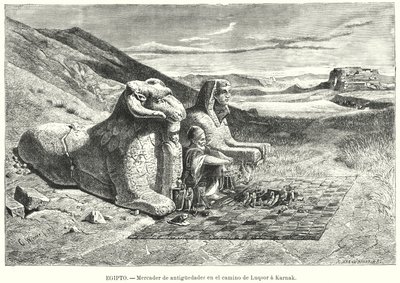 Antiikkimyyjä tiellä Luxorista Karnakiin, Egyptiin (litho) tekijältä Carl Friedrich Heinrich (after) Werner