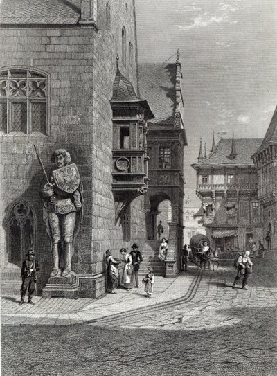 Kaupungintalo, Halberstadt, kaiverrus E. Joubert, painanut Cassell & Company Ltd (kaiverrus) tekijältä Carl Friedrich Heinrich Werner