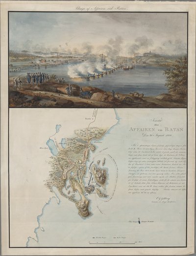 Näkymä ja kartta tapauksesta Ratanissa, 20. elokuuta 1809, 1809 tekijältä Carl Gustaf Gillberg