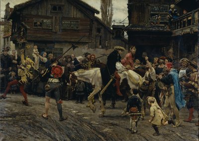 Peder Sunnanvaderin ja mestari Knutin häpeällinen saapuminen Tukholmaan vuonna 1526, 1879 tekijältä Carl Gustaf Hellqvist