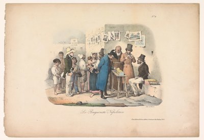 Kirjakaupan kioski Napolissa Le Bouquiniste Napolitain (otsikko esineessä) Genrekohtaukset Napolissa (sarjan nimi) Suositut kohtaukset Naplesista ja douze Tableaux (sarjan nimi) tekijältä Carl Gustaf Hjalmar Mörner