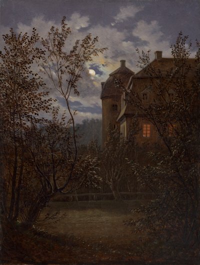 Schloss Milkel Moonlightissa, n. 1833-35. tekijältä Carl Gustav Carus