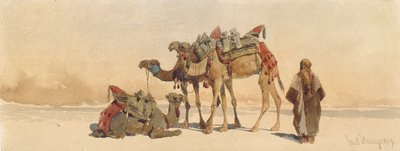 Kolmen kamelin kanssa aavikolla lepäämässä, 1859 tekijältä Carl Haag