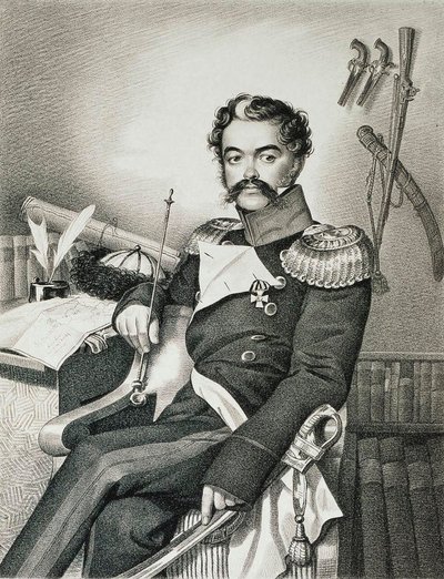 Muotokuva Denis Davydovista 1784-1839, sotilas ja runoilija, 1800-luvun alku. tekijältä Carl Hampeln von