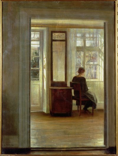 Nainen sisätiloissa (öljy kankaalle) tekijältä Carl Holsoe