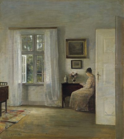 The Reader par Holsoe, Carl (1863-1935), - Öljy puulle, 70x62,5 - Yksityiskokoelma tekijältä Carl Holsoe