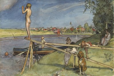 A Pleasant Bathing Place, A Home -sarjasta, n. 1895 (wc paperilla) tekijältä Carl Larsson