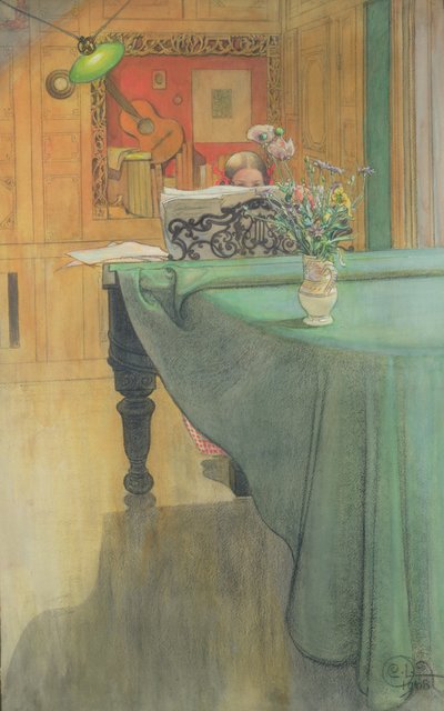 Brita pianon ääressä, 1908 tekijältä Carl Larsson