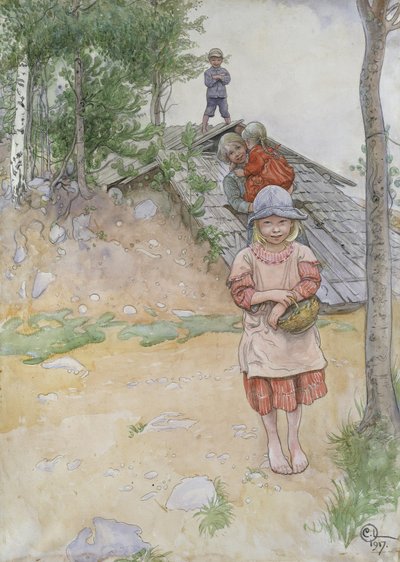 Kellarin luona, 1917 tekijältä Carl Larsson