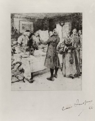 "Iloinen juhla". Kuvitus Anna Maria Lenngrenin runoon. Vedostila I tekijältä Carl Larsson