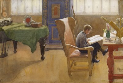 Esbjorn in the Study Corner, 1912 (wc paperilla) tekijältä Carl Larsson