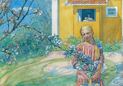 Tyttö omenakukka, 1914 tekijältä Carl Larsson