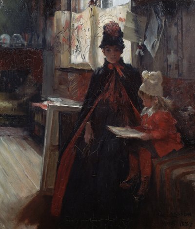 Valandissa, sisätiloissa Karinin ja Suzannen kanssa tekijältä Carl Larsson