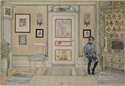 Nurkassa, sarjasta Koti, n.1895 (wc paperille). tekijältä Carl Larsson