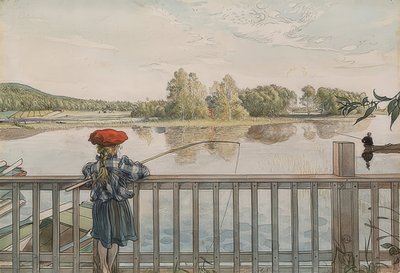 Lisbeth kalastaa. Noin 1895 tekijältä Carl Larsson