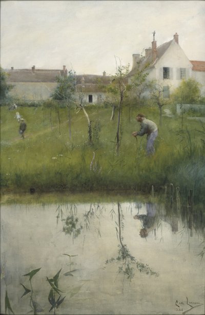 Vanha mies ja lastentarha, 1883 (wc paperilla) tekijältä Carl Larsson