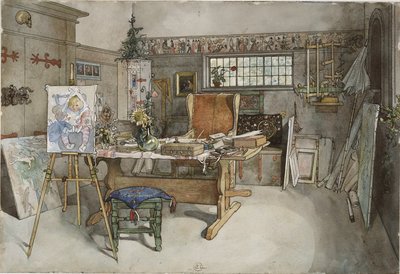Ateljee. Teoksesta ”A Home” (26 akvarellia) tekijältä Carl Larsson