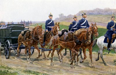 Saksan armeijan huoltokolonni marssilla (väri litho) tekijältä Carl Ludwig Friedrich (after) Becker