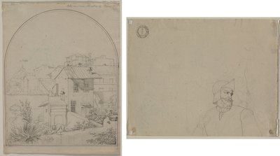 Näkymä ikkunastani Roomassa (recto) Sotilas maisemassa (verso) tekijältä Carl Ludwig Tischbein