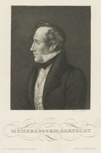Felix Mendelssohn Bartholdyn muotokuva, n. 1840. tekijältä Carl Mayer