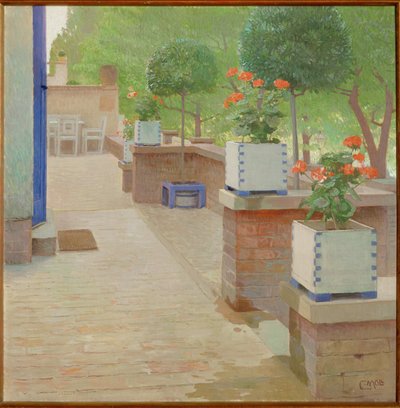Gartenterrasse - Puutarhaterassi ... (maalaus kankaalle) tekijältä Carl Moll