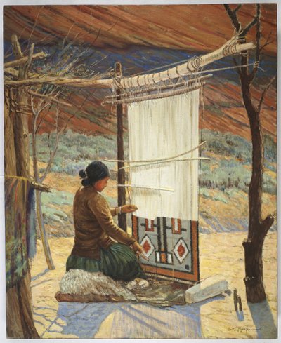 Navaho Weaver, Canyon de Chelly, Navaho Reserve (öljy kankaalle asennettuna paneeliin) tekijältä Carl Moon