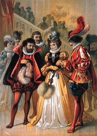 Cinderella at the ball, kuvitus "Cinderella" Charles Perrault (1628-1703) (värikaiverrus) tekijältä Carl Offterdinger