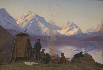 Grönlantilainen asutusvuonon rannalla. Kesä tekijältä Carl Rasmussen